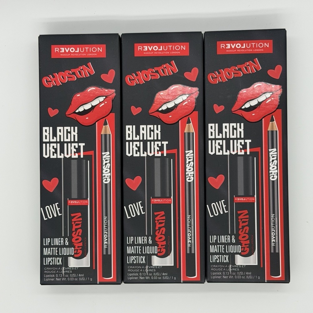 Revolution 'Ghostin' Black Velvet Lipliner and Matte Liquid Lipstick New Goth 3